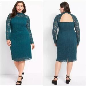 NWT LANE BRYANT green lace illusion dress size 18 curve flattering evening